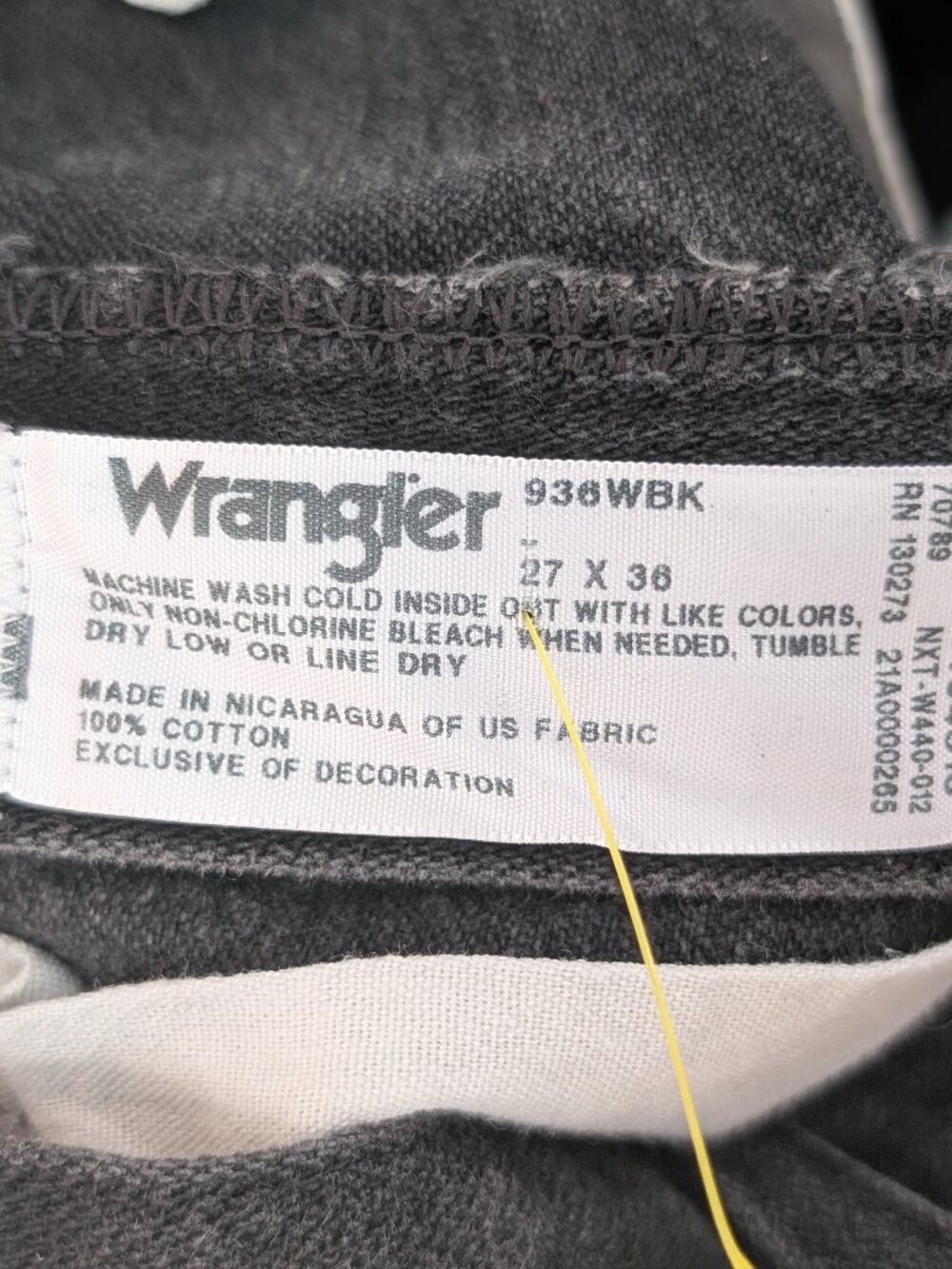 Wrangler 936 Cowboy Cut Slim Fit Jeans Mens 27x36 Black WBK Western Denim - Picture 4 of 4